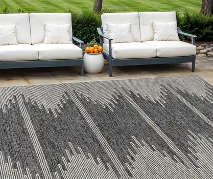 10' X 14' Charcoal And Ivory Abstract Washable Indoor Outdoor Area Rug
