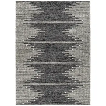 10' X 14' Charcoal And Ivory Abstract Washable Indoor Outdoor Area Rug