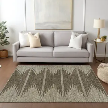 3' X 5' Coffee And Ivory Abstract Washable Indoor Outdoor Area Rug