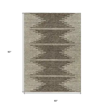 5' X 8' Coffee And Ivory Abstract Washable Indoor Outdoor Area Rug