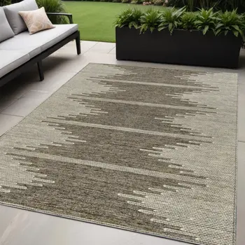 5' X 8' Coffee And Ivory Abstract Washable Indoor Outdoor Area Rug