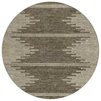 8' Coffee And Ivory Round Abstract Washable Indoor Outdoor Area Rug