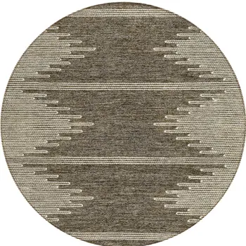 8' Coffee And Ivory Round Abstract Washable Indoor Outdoor Area Rug