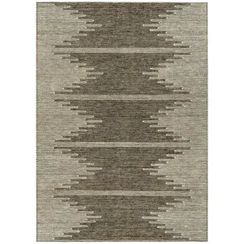 8' X 10' Coffee And Ivory Abstract Washable Indoor Outdoor Area Rug