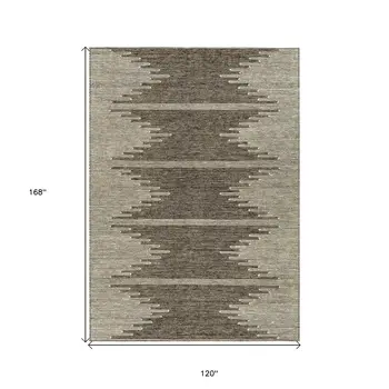 10' X 14' Coffee And Ivory Abstract Washable Indoor Outdoor Area Rug