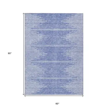 5' X 8' Denim Blue And Ivory Abstract Washable Indoor Outdoor Area Rug
