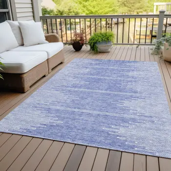5' X 8' Denim Blue And Ivory Abstract Washable Indoor Outdoor Area Rug