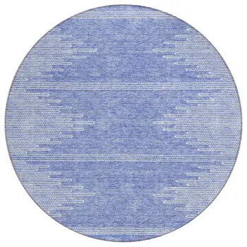 8' Denim Blue And Ivory Round Abstract Washable Indoor Outdoor Area Rug