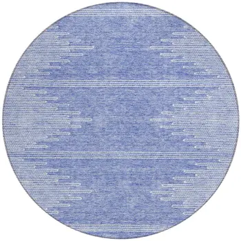 8' Denim Blue And Ivory Round Abstract Washable Indoor Outdoor Area Rug