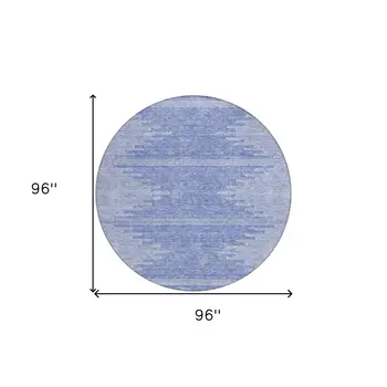 8' Denim Blue And Ivory Round Abstract Washable Indoor Outdoor Area Rug