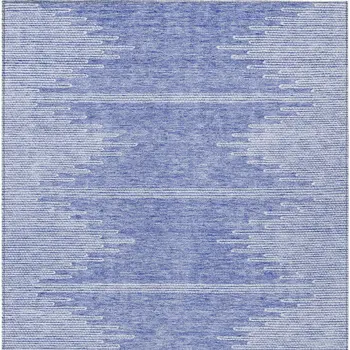 8' X 10' Denim Blue And Ivory Abstract Washable Indoor Outdoor Area Rug