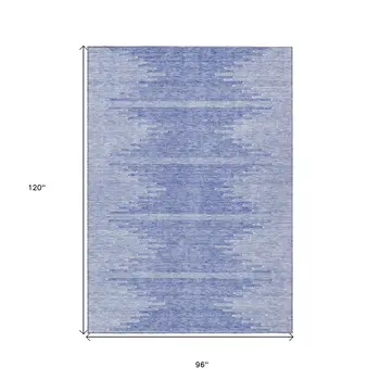 8' X 10' Denim Blue And Ivory Abstract Washable Indoor Outdoor Area Rug
