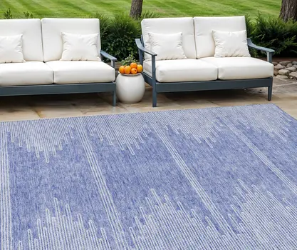 8' X 10' Denim Blue And Ivory Abstract Washable Indoor Outdoor Area Rug