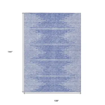 9' X 12' Denim Blue And Ivory Abstract Washable Indoor Outdoor Area Rug