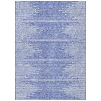 9' X 12' Denim Blue And Ivory Abstract Washable Indoor Outdoor Area Rug