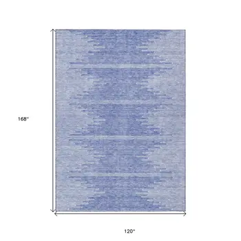 10' X 14' Denim Blue And Ivory Abstract Washable Indoor Outdoor Area Rug