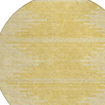 8' Gold And Ivory Round Abstract Washable Indoor Outdoor Area Rug