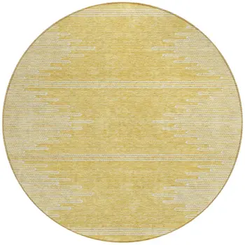 8' Gold And Ivory Round Abstract Washable Indoor Outdoor Area Rug