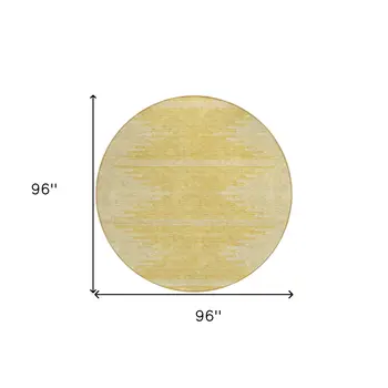 8' Gold And Ivory Round Abstract Washable Indoor Outdoor Area Rug