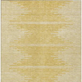 9' X 12' Gold And Ivory Abstract Washable Indoor Outdoor Area Rug