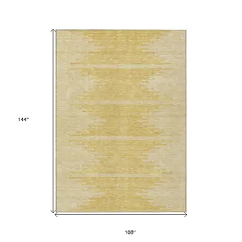 9' X 12' Gold And Ivory Abstract Washable Indoor Outdoor Area Rug