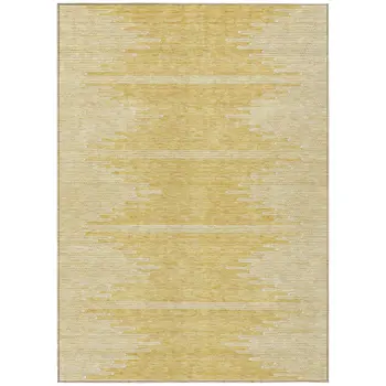 9' X 12' Gold And Ivory Abstract Washable Indoor Outdoor Area Rug