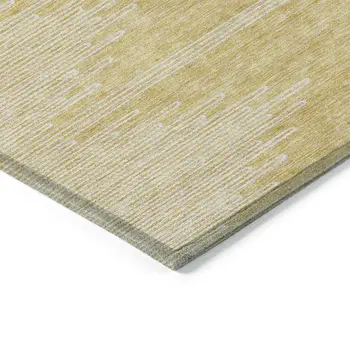 9' X 12' Gold And Ivory Abstract Washable Indoor Outdoor Area Rug