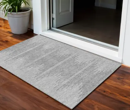 3' X 5' Gray And Ivory Abstract Washable Indoor Outdoor Area Rug