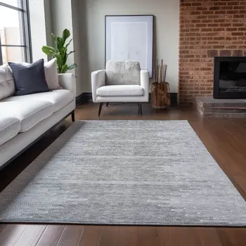 3' X 5' Gray And Ivory Abstract Washable Indoor Outdoor Area Rug