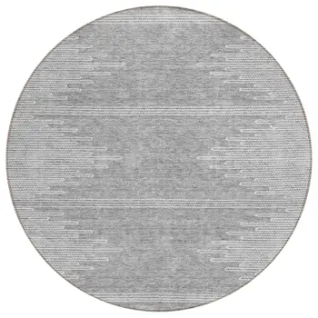 8' Gray And Ivory Round Abstract Washable Indoor Outdoor Area Rug