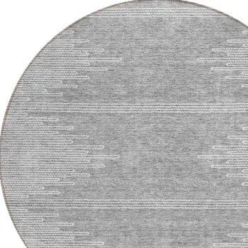 8' Gray And Ivory Round Abstract Washable Indoor Outdoor Area Rug