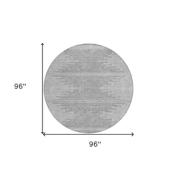 8' Gray And Ivory Round Abstract Washable Indoor Outdoor Area Rug