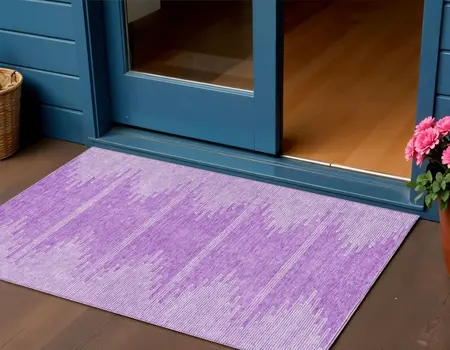 3' X 5' Lavender And Ivory Abstract Washable Indoor Outdoor Area Rug