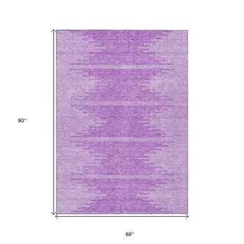 5' X 8' Lavender And Ivory Abstract Washable Indoor Outdoor Area Rug