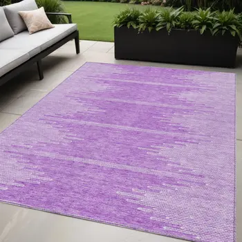 5' X 8' Lavender And Ivory Abstract Washable Indoor Outdoor Area Rug