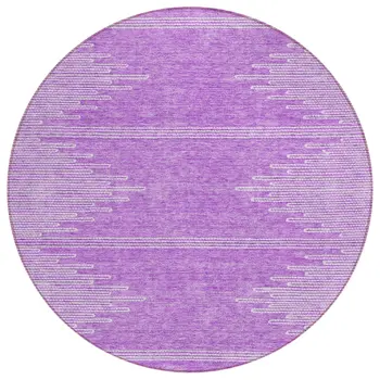 8' Lavender And Ivory Round Abstract Washable Indoor Outdoor Area Rug