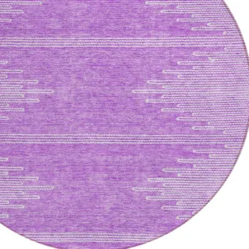8' Lavender And Ivory Round Abstract Washable Indoor Outdoor Area Rug