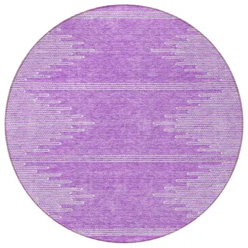8' Lavender And Ivory Round Abstract Washable Indoor Outdoor Area Rug