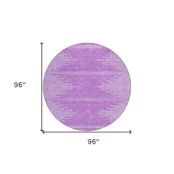 8' Lavender And Ivory Round Abstract Washable Indoor Outdoor Area Rug