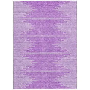 9' X 12' Lavender And Ivory Abstract Washable Indoor Outdoor Area Rug