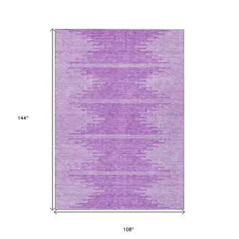 9' X 12' Lavender And Ivory Abstract Washable Indoor Outdoor Area Rug