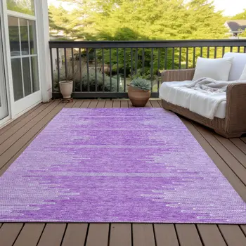 9' X 12' Lavender And Ivory Abstract Washable Indoor Outdoor Area Rug