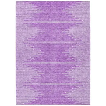 9' X 12' Lavender And Ivory Abstract Washable Indoor Outdoor Area Rug