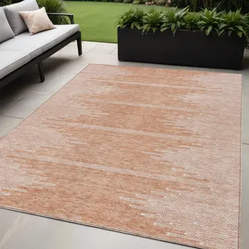 5' X 8' Salmon And Ivory Abstract Washable Indoor Outdoor Area Rug
