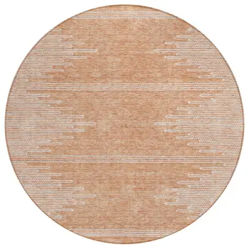 8' Salmon And Ivory Round Abstract Washable Indoor Outdoor Area Rug