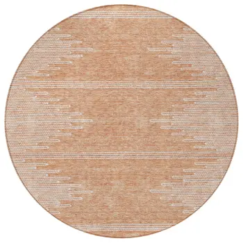8' Salmon And Ivory Round Abstract Washable Indoor Outdoor Area Rug