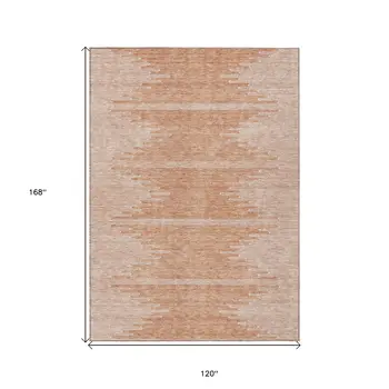10' X 14' Salmon And Ivory Abstract Washable Indoor Outdoor Area Rug