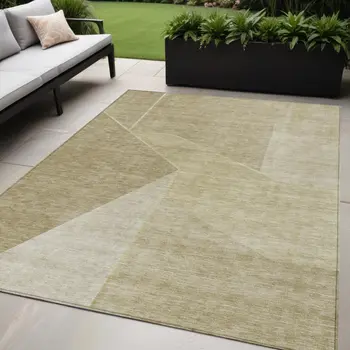 5' X 8' Beige Tan And Ivory Geometric Washable Indoor Outdoor Area Rug