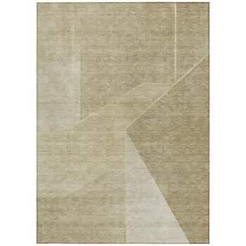 8' X 10' Beige Tan And Ivory Geometric Washable Indoor Outdoor Area Rug