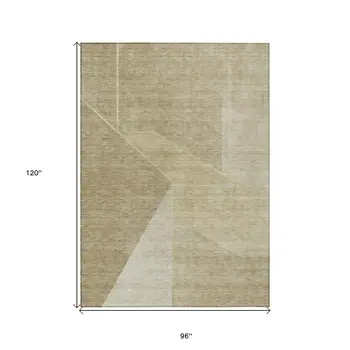 8' X 10' Beige Tan And Ivory Geometric Washable Indoor Outdoor Area Rug